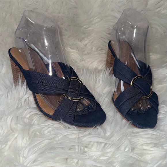 Aerosoles Heelrest Womens Slide Sandals Blue Denim Block Heel Mules Open Toe - Picture 2 of 10